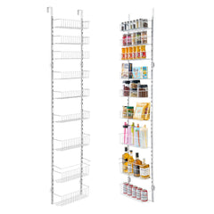9-Tier Over-The-Door Pantry Organizer – Heavy-Duty Steel Hanging Spice Rack with Adjustable Shelves for Kitchen, Pantry, Laundry Room or Bathroom, White