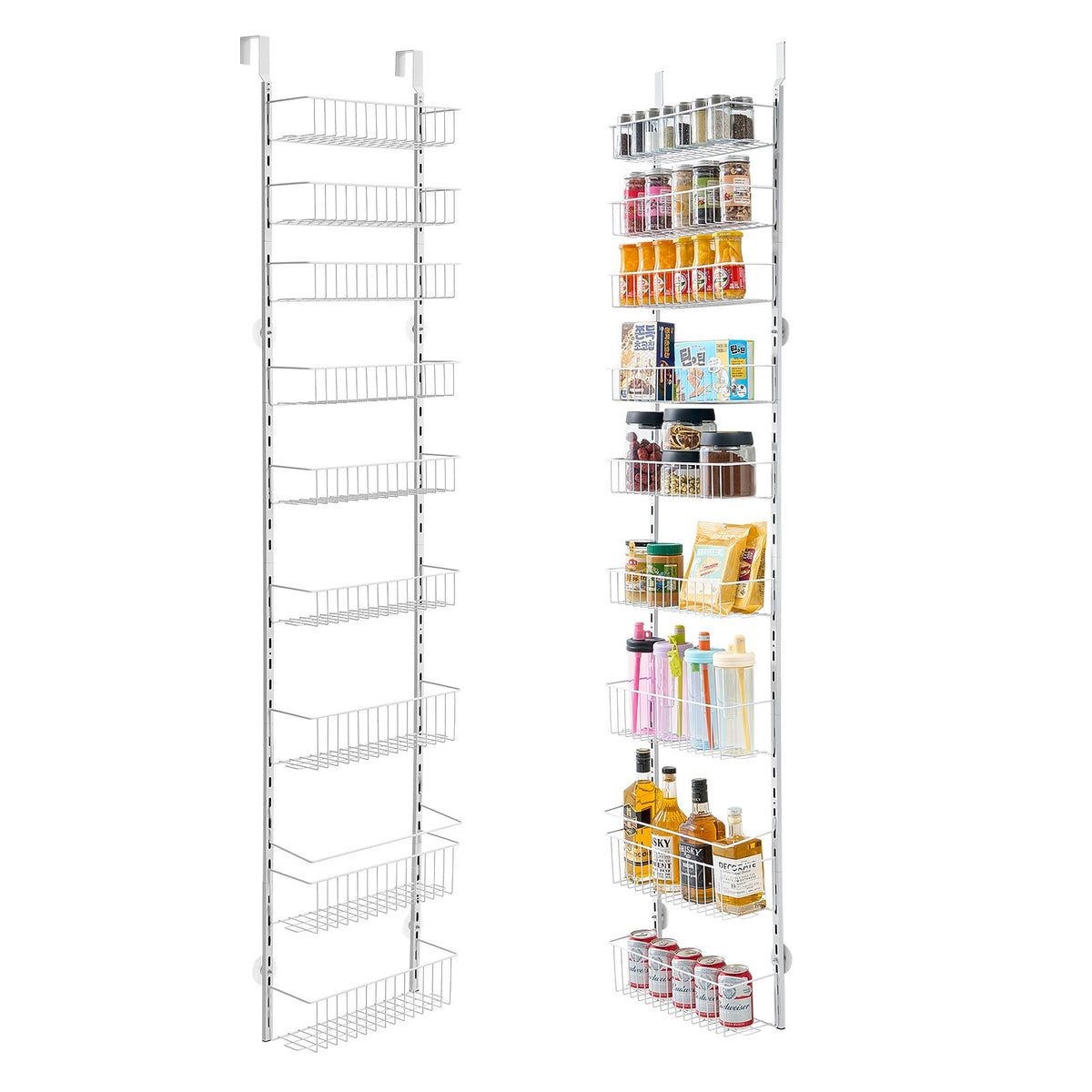 9-Tier Over-The-Door Pantry Organizer – Heavy-Duty Steel Hanging Spice Rack with Adjustable Shelves for Kitchen, Pantry, Laundry Room or Bathroom, White