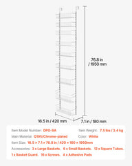 9-Tier Over-The-Door Pantry Organizer – Heavy-Duty Steel Hanging Spice Rack with Adjustable Shelves for Kitchen, Pantry, Laundry Room or Bathroom, White